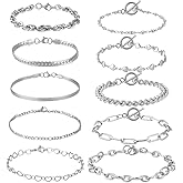 PH PandaHall 10 Styles Chain Bracelets, Cuban Link Bracelet Stainless Steel Bracelets Rope/Paperclip/Snake Curb Chunky Chain Bracelet Wrist for Men Women Dad HusJewelry Set,7-1/4~8-5/8 inch
