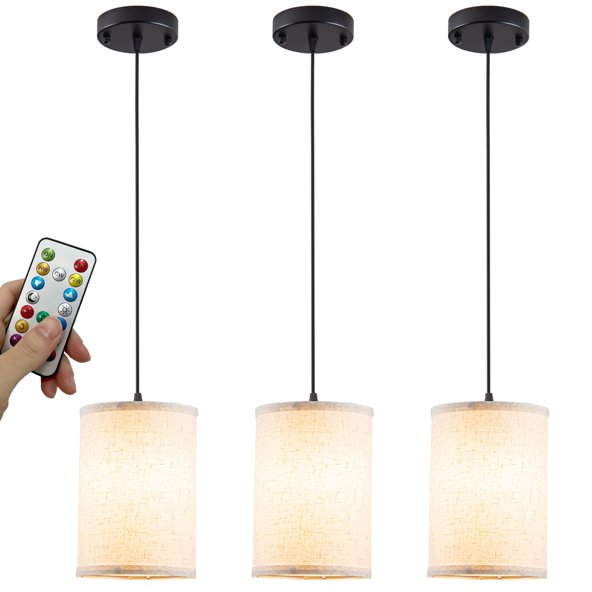 Photo 1 of ****SIMILAR ITEM********** ***SEE PICTURES**** Battery Operated Pendant Light with Remote,Fabric Pendant Lights Kitchen Island 2 Pack No Hardwired,Cordless Hanging Lights for Living Room with 50hrs+Long Life Rechargeable Light Bulbs