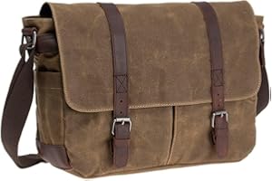 Vintage Genuine Leather Waxed Canvas Briefcase Large Satchel Shoulder Bag Rugged Computer 15.6" Laptop Bag