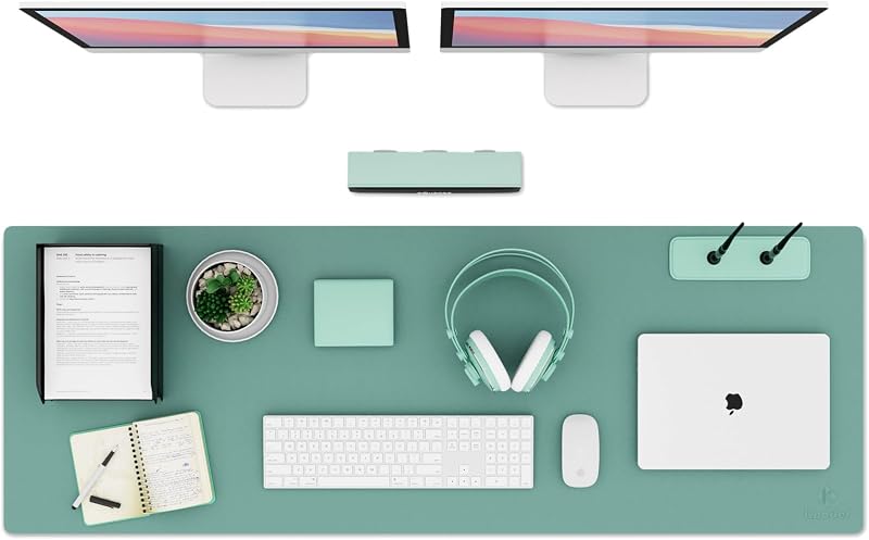 K KNODEL Large Office Leather Desk Mat 120x43cm Green PVC Leather
