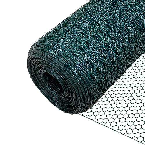VOUNOT® Maschendrahtzaun Sechseckgeflecht, Drahtzaun Hasendraht Kaninchendraht Hühnerdraht, Maschenweite 25 mm, Höhe 100 cm, Länge 50 m, PVC-Beschicht