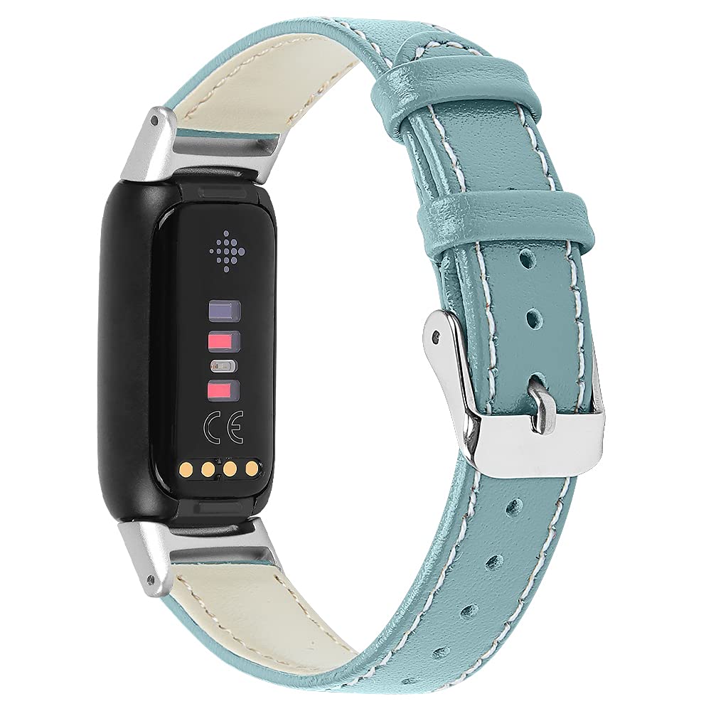 AISPORTS Compatible with Fitbit Luxe Strap Leather for Women Men, Soft Breathable Leather Sport Wristband Metal Buckle Clasp Bracelet Replacement Strap for Fitbit Luxe Fitness and Wellness Tracker
