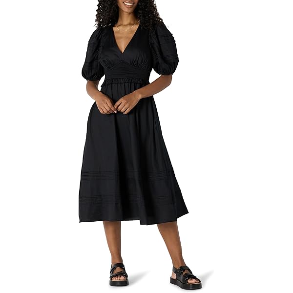 Amazon.com: Amazon Essentials Women's Relaxed-Fit Cotton Sateen Crewneck  Tiered Midi Dress, Black, XX-Small : Clothing, Shoes & Jewelry
