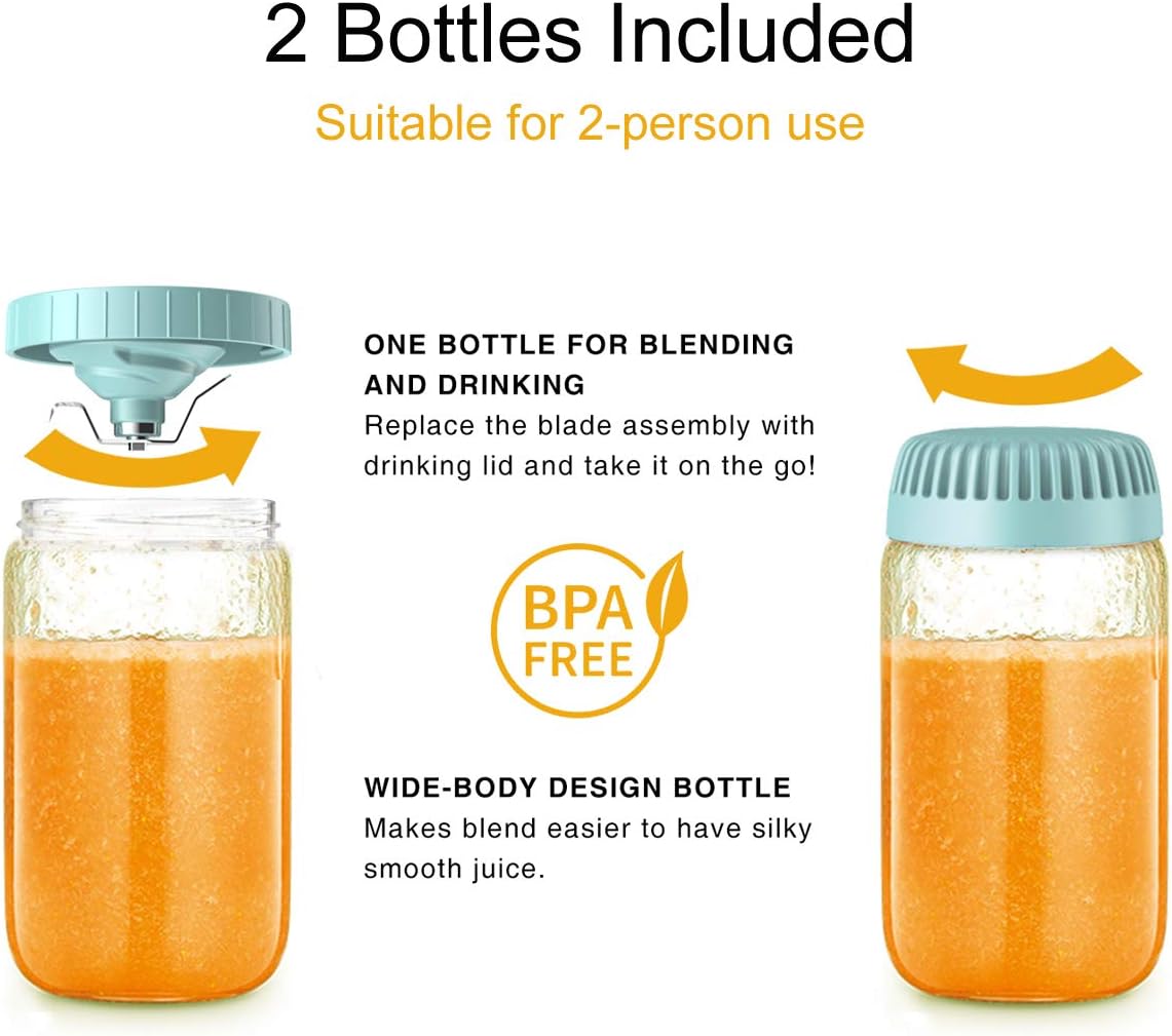 Portable Mini Blender, Personal Blender USB Rechargeable for Smoothies and Shakes with 2 Tritan BPA-Free Blender Cups, Small Smoothie Maker Protein Juice Blender Mixer (Blue): Kitchen & Dining