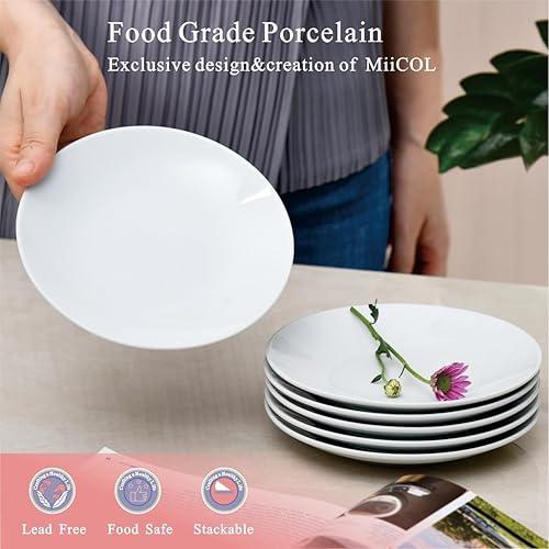 Miicol Small Dessert Plates Set of 6, Ceramic White Appetizer