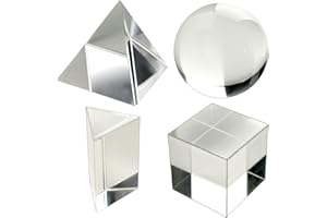 LPKADQA K9 Optical Crystal Photography Prism Set, 4 Pack Include 55mm Crystal Ball, 50mm Crystal Cube, 50mm Triangular Prism, 60mm Optical Pyramid for Teaching, Playing, Photography