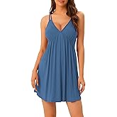 cheibear Womens Lingerie Sexy Nighties Pajama Mini Dress Soft Racer Back Full Slip Babydoll Chemise Nightgowns Large Blue