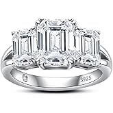 AnuClub Round/Emerald/Marquise Cut Moissanite 3 Stones Engagement Rings D Color VVS1 Round Cut 925 Sterling Silver Anniversary Wedding Promise Rings for Women