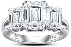 AnuClub Round/Emerald/Marquise Cut Moissanite 3 Stones Engagement Rings D Color VVS1 Round Cut 925 Sterling Silver Anniversary Wedding Promise Rings for Women