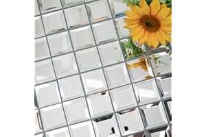 Lovdeco Beveled Mirror Glass Mosaic Tile 2" Silver Crystal Mirror Tile Backsplash for Kitchen Bathroom DIY (12x12 Inch, 5 Sheets)