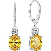 FJ Dangle Drop Earrings 925 Sterling Silver Solitaire Leverback Earrings Birthstone Jewelry for Women