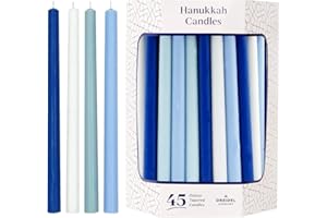 THE DREIDEL COMPANY Pastel Blue & White Deluxe Tapered Hanukkah Menorah Candles for All 8 Nights of Chanukah, 45 Minute Burn Time