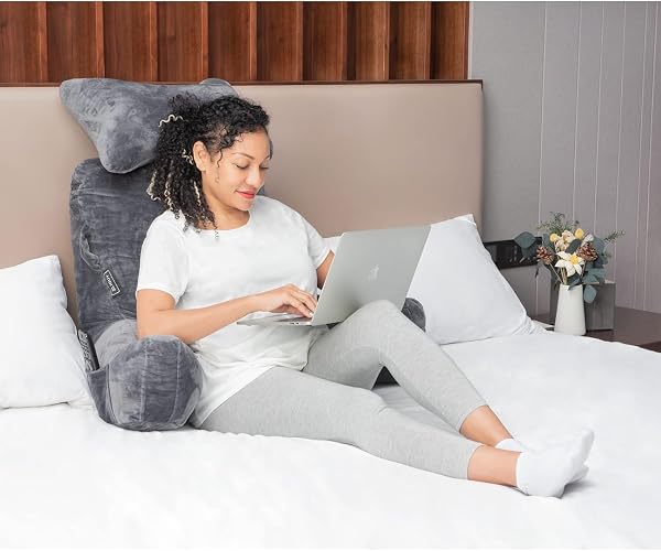 SLIGUY READING PILLOW EXTRA LARGE 31″ BED REST PILLOW WITH DETACHABLE NECK ROLL FOR SITTING IN BED OR COUCH ADULT BACK PILLOW FOR WATCHING TV/GAMING/RELAXING