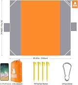 COVACURE Beach Blanket Mat 210x200cm with 3 Zipper Pockets Sandproof Orange view 3