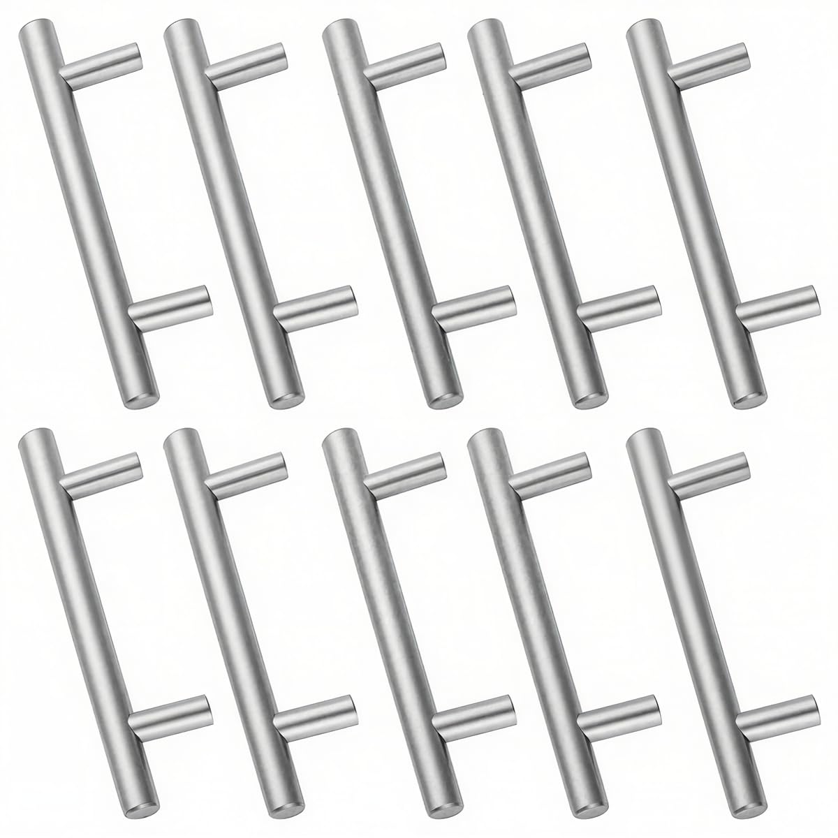 Drenky 10 Pack Kitchen Door Handles, Silver Kitchen Cupboard Handles 96mm Hole Centre Stainless Steel Drawer Pulls with Screws for Wardrobe Cabinet Drawer