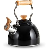 ROCKURWOK Whistling Tea Kettle for Stove Top, 1.6 Qt Small Tea Pot, Black | Teapot Food with Grade Stainless Steel, Small Tea Pot for Boiling Water Coffee or Milk, Fast Heating, Easy to Clean