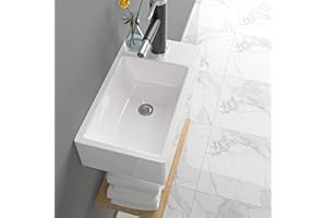 Wall Mount Sink, Lofeyo 18"x10" Small Bathroom Sink Corner Sink Floating Vessel Sinks Rectangle White Small Vessel Sink For Bathroom Ceramic Porcelain Wall Hung Sink Rectangular Modern Vessel Sink