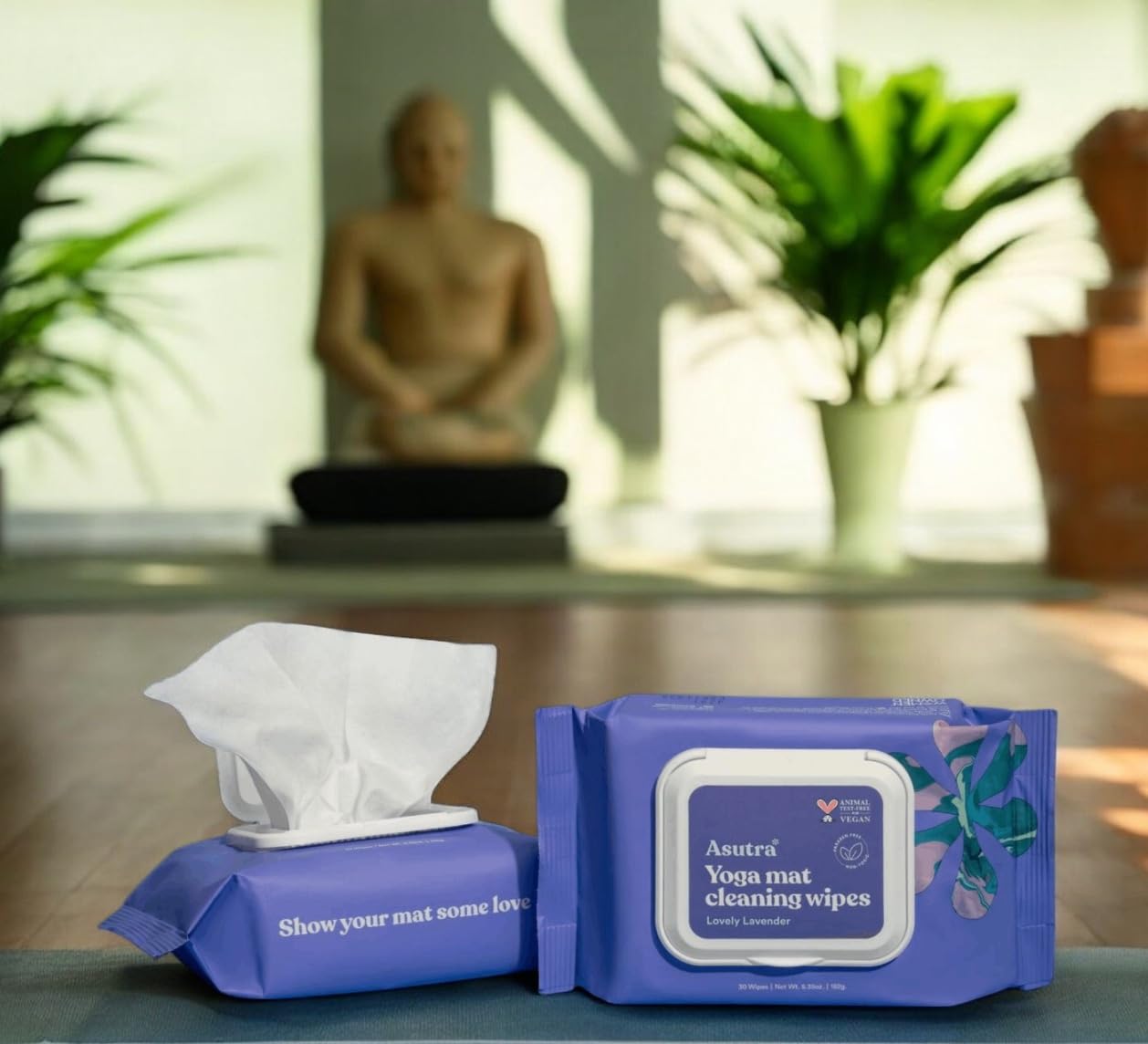 ASUTRA Yoga Mat Cleaning Wipes (Lovely Lavender), 1 Pouch (30 Wipes) - No Slippery Residue, Deep-Cleansing for Fitness Gear & Gym Equipment