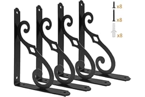 Yarssihha 10 Inch Decorative Shelf Brackets, 4 Pack Wall Mounted Metal Shelving Brackets, Heavy Duty Shelf Supports, Rustic L Shape Brackets for Floating Shelves DIY Home Kitchen, with Screws