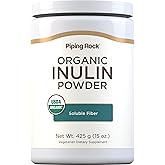 Piping Rock Inulin Powder Organic | 15 oz | Soluble Fiber Supplement | FOS Powder | Vegetarian, Non-GMO, Gluten Free