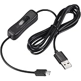 YOKIVE USB Cable with ON/Off Switch, Male to Micro USB Male Extension Cord, Reduced Wear, Great for Home, Studio, Office (Black, 2M / 6.56-Feet)