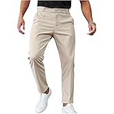 GORGLITTER Men's Zipper Fly Dress Pants Straight Leg Office Work Trousers with Pockets
