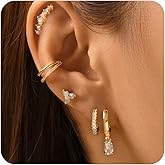 Bolinteri 5 Pairs 14K Gold Stud Hoop Earrings Set for Women Hypoallergenic 925 Sterling Silver Post Dainty Huggie Cuff Earring Sets for Multiple Piercing Stacks Trendy Women Fashion Jewelry Gifts