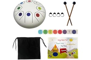 MIFS Steel Tongue Drum Percussion Steel Drum Kit With Finger Picks Mallet Storage Bag Song Book (White, 6 inch)