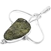 atharv JEWELS Moldavite Pendant 925 Solid Silver Handmade Designer Pendant, Czech Moldavite Rough Silver Gifts For Women for Birthday Size (4.1 X 1.4 cm)