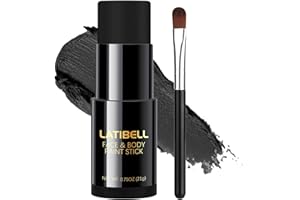 LATIBELL Black Face Body Paint Sticks for Kids Adults, Oil Based Halloween Face Painting Kit with Brush, Body Paint Black Eye Black Stick for Sport Match Football Cosplay Costume Party, 0.75 oz