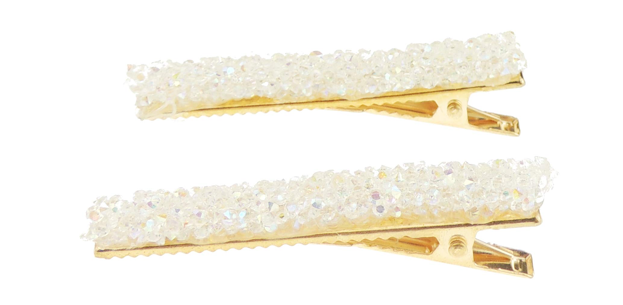 Womens Ladies Pair of 2 Sparkly Crystal Encrusted 6cm Croc Alligator Concord Hair Clips Girls Party Birthday Christmas Bridal Hairpin Accessories Hair Grip Bobby Pin Clip Slide (White)