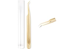 TDANCE Lash Tweezers For Eyelash Extensions Fiber Tip Lash Tweezers Fine Angle Lash Extension Tweezers Volume Lash Tweezers Stainless Steel (Golden-T4,1Pcs)