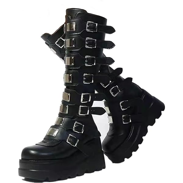 **ミキボム** Amazon.com: XYKHUI Women's Punk Goth Mid Calf Combat Boots