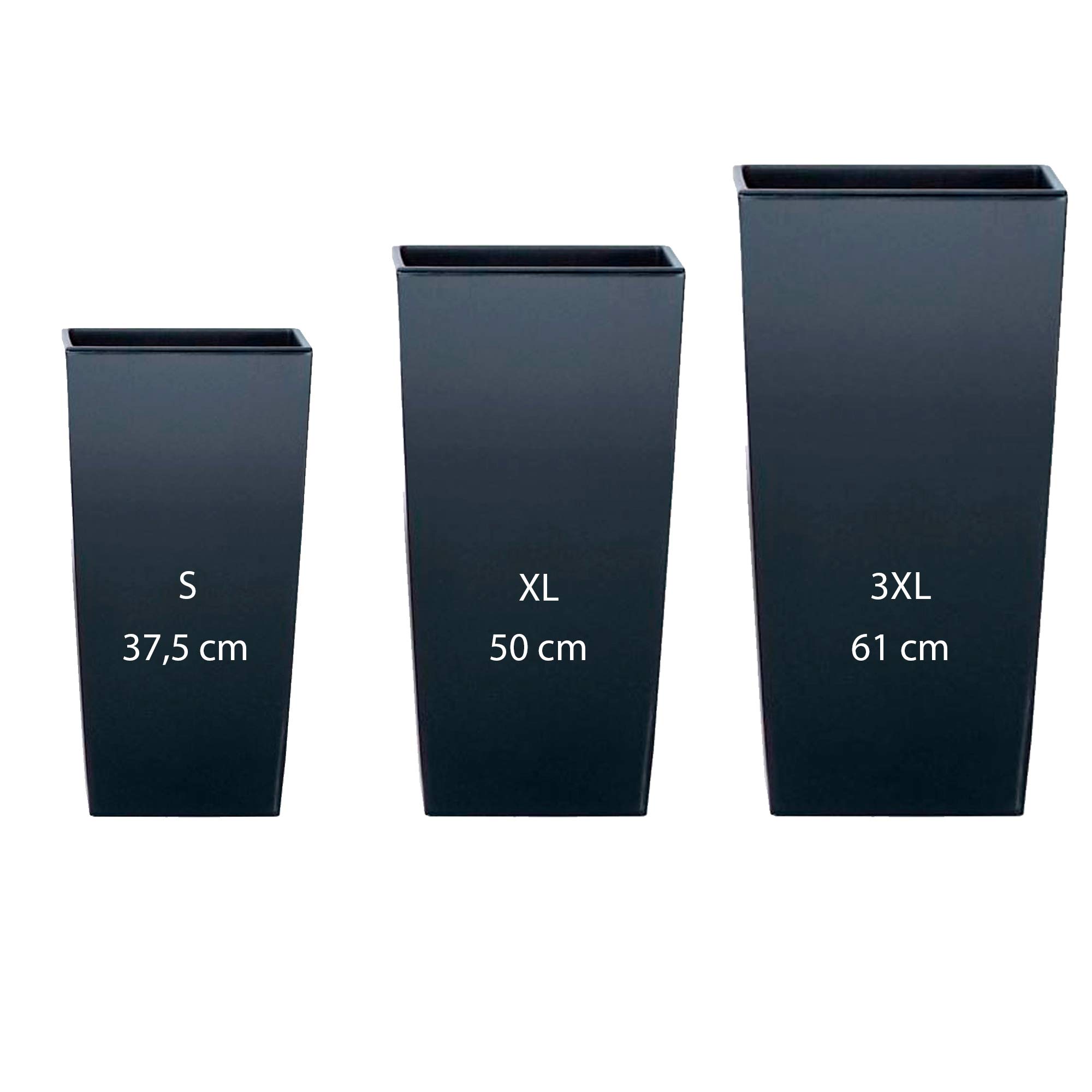 WELL HOME MOBILIARIO & DECORACIÓN Pack of 3 Prosperplast Tall pots (11.4/26.6/49 liters) Urbi Square Plastic in Anthracite Colour with Tank, Dark, Grande