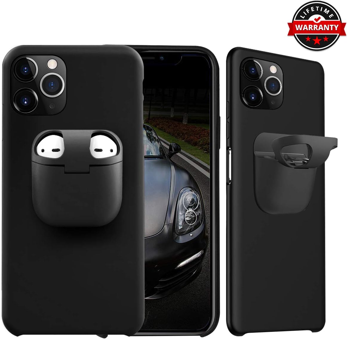 Case for iPhone 11 Pro with AirPods Pro Holder, 2 in 1 for iPhone and AirPods Pro Case, Slim Shockproof Silicone Wireless Earphone Protection Phone Cover for iPhone 11 Pro 5.8" - [Black]