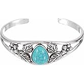 MECCANIXITY Turquoise Cuff Bracelet for Women Open Bangle Cuff Stackable Bohemian Wrist Band for Western Boho Country Costume Jewelry