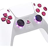 eXtremeRate Multi-Colors Luminated Dpad Thumbstick Share Home Face Buttons for PS5 Controller BDM-010 020, Scarlet Red Classical Symbols Buttons DTF V3 LED Kit for PS5 Controller - Without Controller