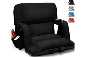 YEYEEYYEE Wide Stadium Seats With Back Support, Exclusive "Sofa Style" Design Extra Thick Bleacher Chairs With Back and Cushion, 6 Reclining Positions - Ultimate Comfort for Sports Events (Black, 22.5")