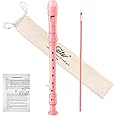 Eastar Soprano Recorder Instrument for Kids Beginners, German Fingering C Key Recorder Instrument 3 Piece with Cleaning Kit, Thumb Rest, Cotton Bag, Fingering Chart, ERS-21GP, Pink, School-Approved