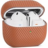 Haobobro Leather Case - for Samsung Galaxy Buds 3 / Buds3 FE/Buds 3 Pro Case Cover - Selected Skin-Friendly Leather, Carbon Fibre Texture, Handmade Protective Cover for Samsung Buds Pro 3 - Brown