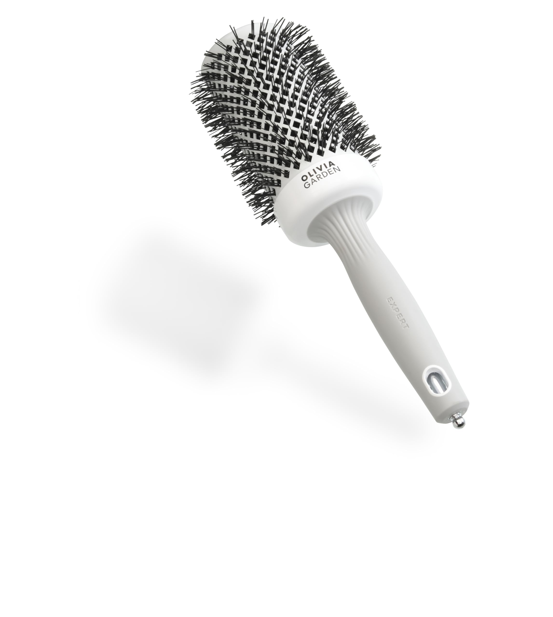 Olivia Garden Expert Blowout Shine – White & Grey - 55 - Ceramic Coated Round Brush for Smooth Blowout, Frizz-Free Hair & Radiant Shine