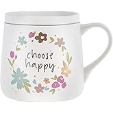 Karma, 18 oz Ceramic Flora Mug - Cute Coffee and Tea Mug - Ceramic Coffee Mugs for Women and Men, Choose Happy