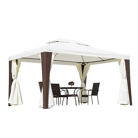 Outsunny Polyrattan 3x4m Gartenpavillon Pavillon Partyzelt Gartenzelt inkl. Seitenteile
