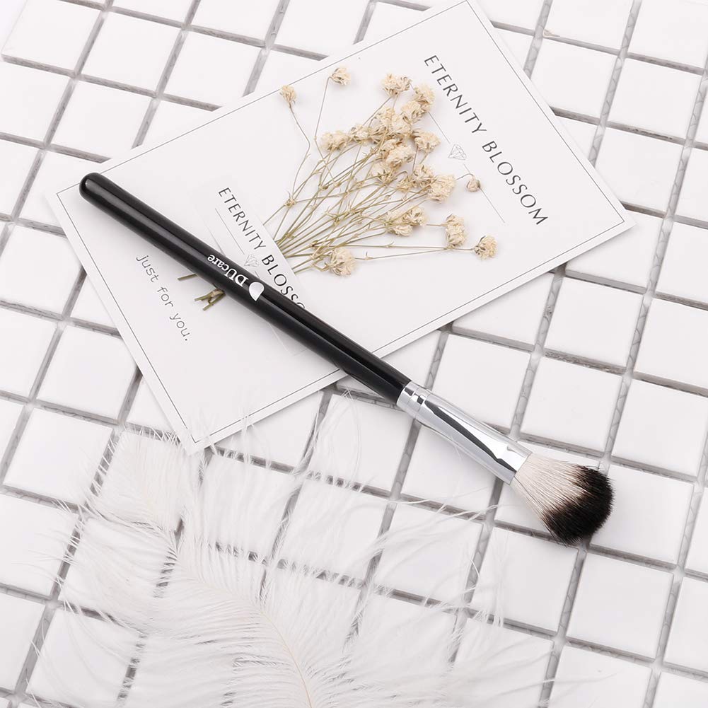 DUcare Highlighter Brush Makeup Brushes Fan Blending Eyeshadow Contouring Blush Brush Natural Goat Hair Cosmetic Tool, 1Pcs Silvery&Black: Beauty