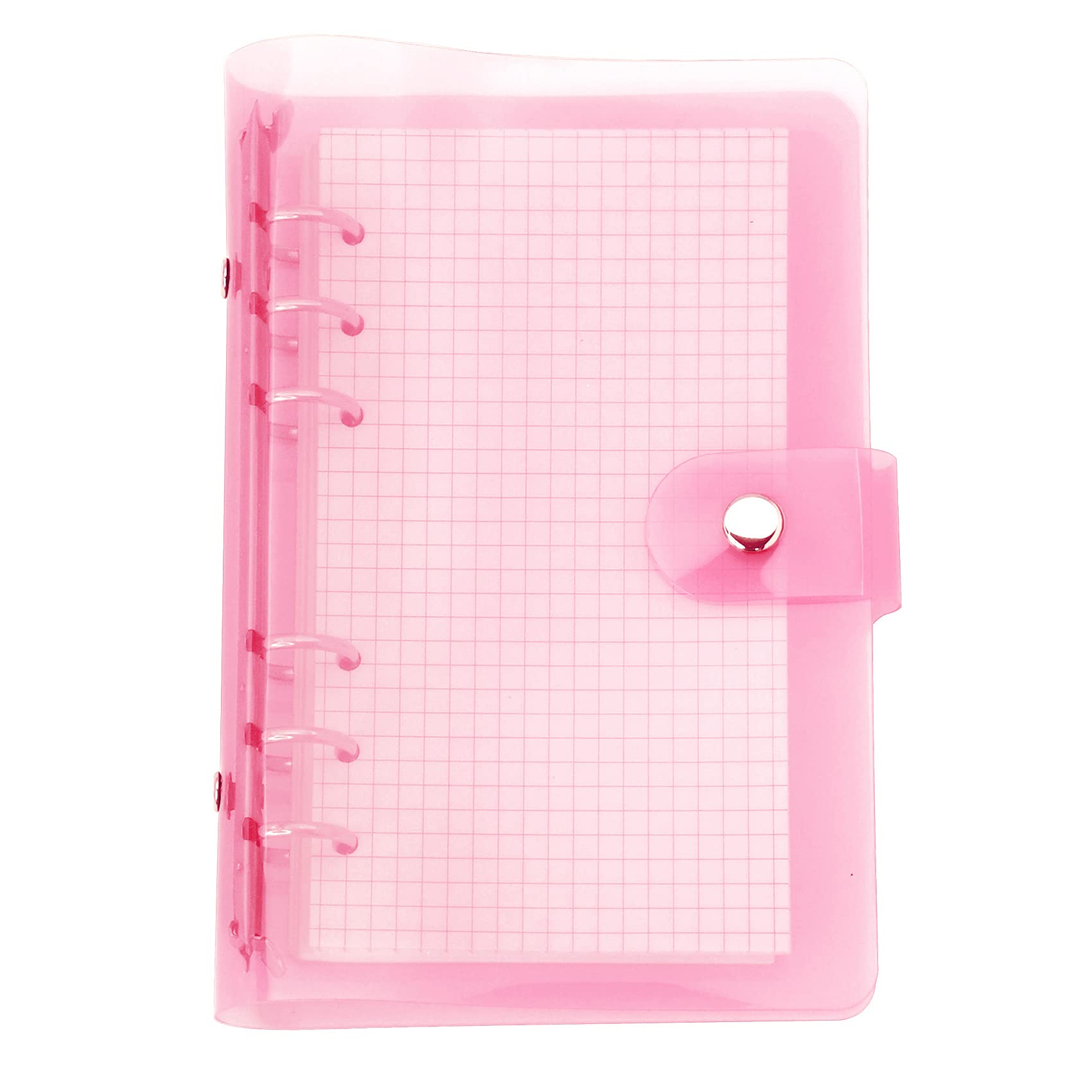 A6 A5 6-Holes Colorful PVC Cover Round Ring View Binder with Snap Button Closure File Folder (Sachet Pink, A6 mini Set)
