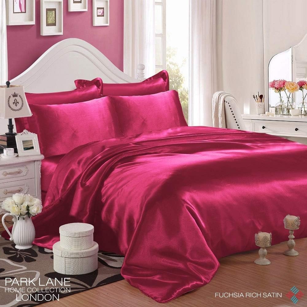QAISIRIA 6PCS Satin Silk Duvet Cover Bedding Set Plain Luxury Soft Bed Set Include (1xDuvet Cover, 1xFitted Sheet, 4xHousewife Pillow Case) Double, King and Super King Size
