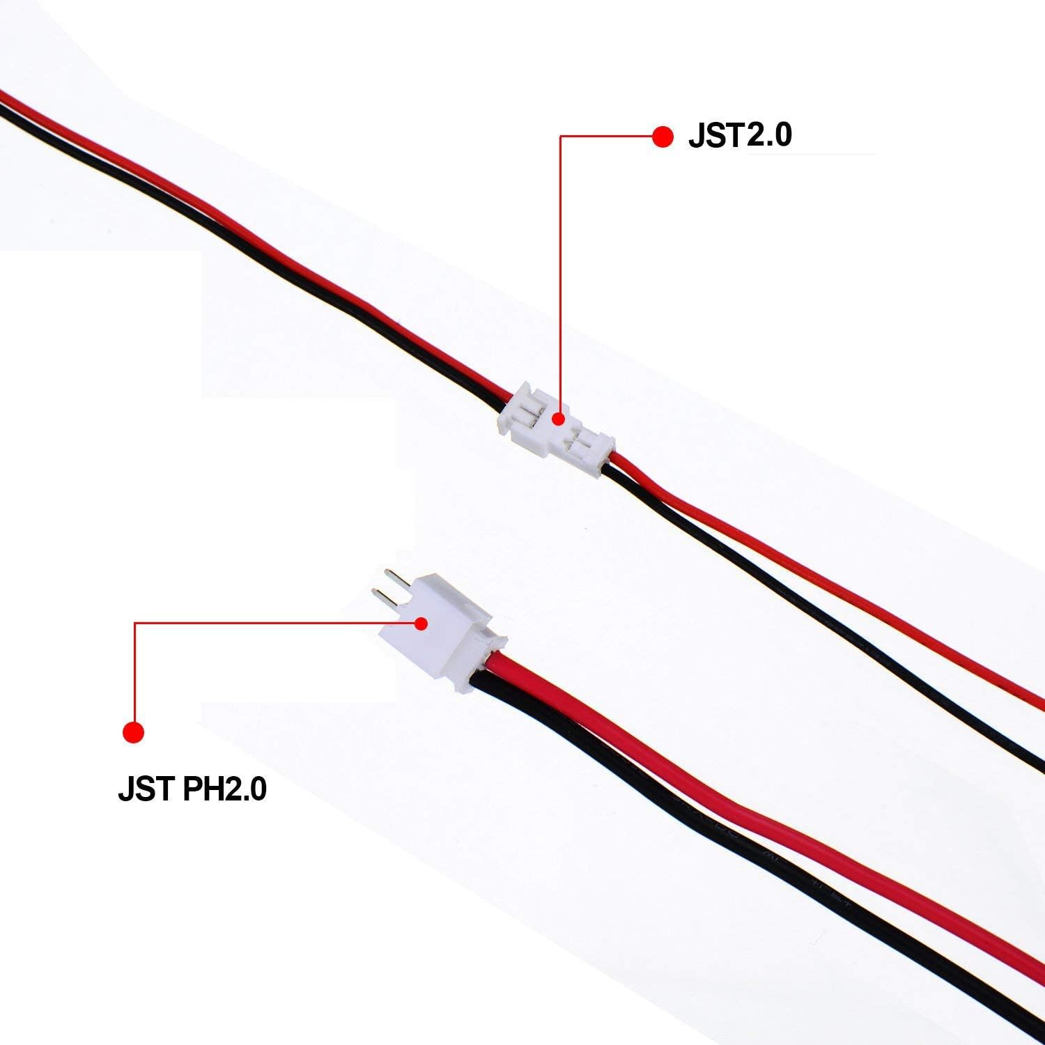 GTIWUNG 20 Sets Mini Micro Jst 2.0 Ph 2-Pin Connector Plug Male With 100mm Cable & Female Connector, White, Micro, 80 mm - Image 4