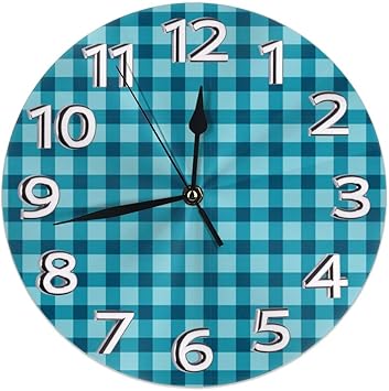 Amazon.de: Runde Wanduhr ohne tickendes blaues Kariertes Gewebe