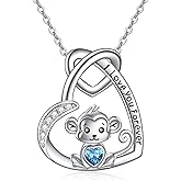 YAFEINI Animal Necklace 925 Sterling Silver Shih Tzu/Hedgehog/Monkey/Cat/Red Panda/Sloth/Koala/Yorkie Heart Pendant Necklace Animal Jewelry Birthday Gifts for Women