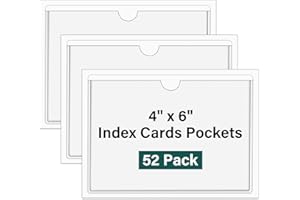 Ohuimrt 52 Pack Clear Adhesive 4" x 6" Index Card Pockets With Top Open, Plastic Card Sleeves Index Card Holder for Organizing Storage Bins, Library Cards, Notes, Drawer